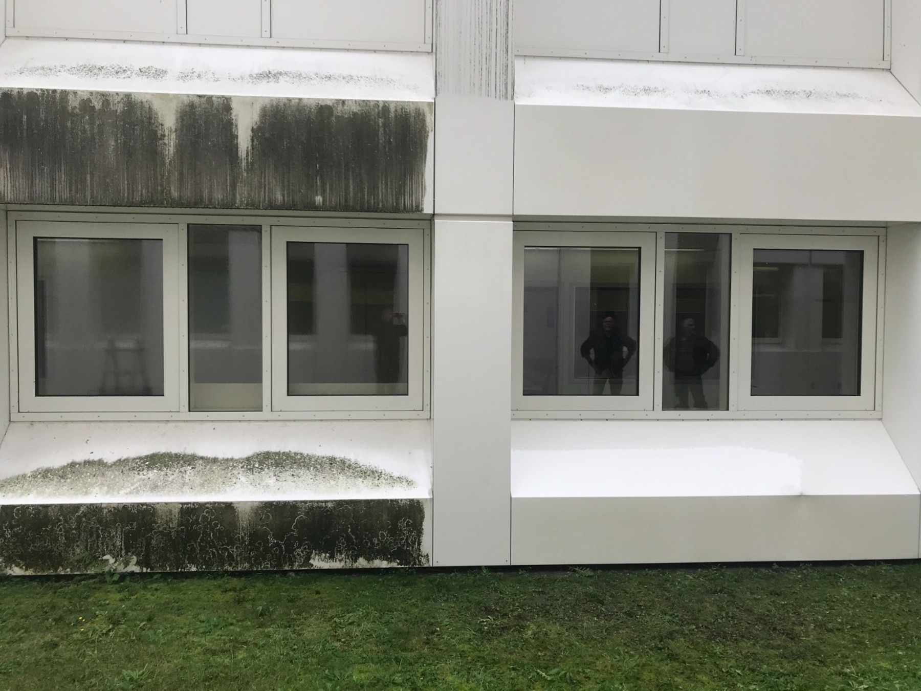 Betonfassade – links verschmutzt, rechts gereinigt – vorher